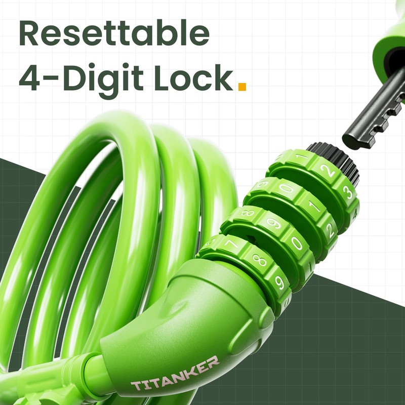 Titanker Bike Lock, 4 Feet Security Resettable Combination Coiling Bike
