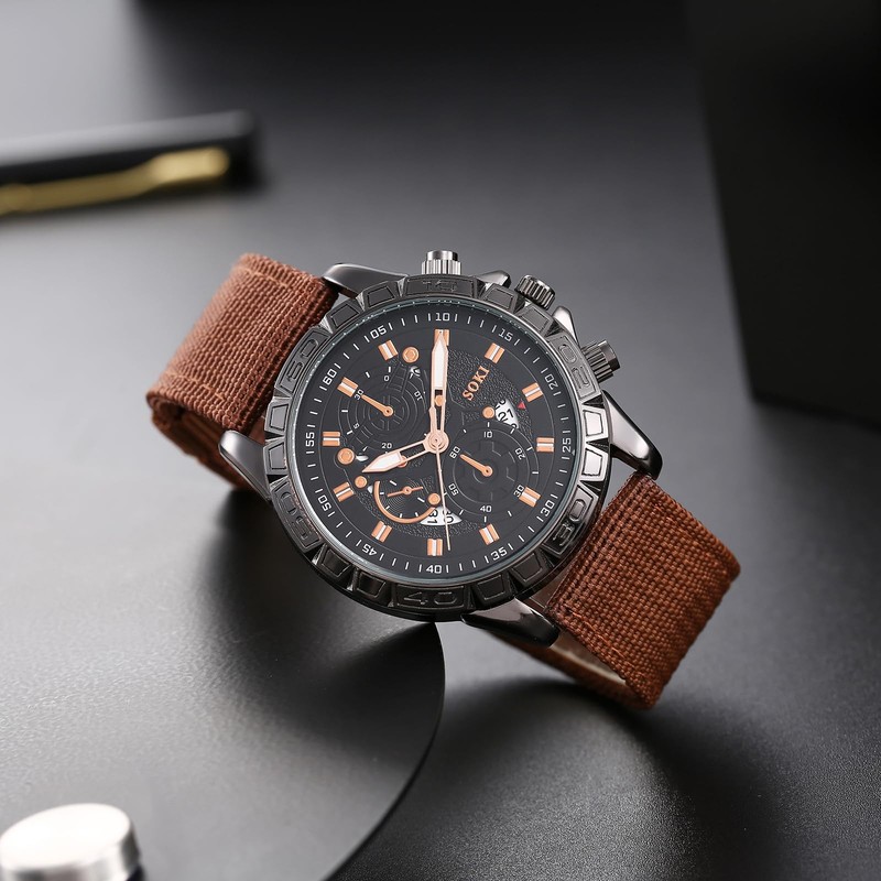 JewelryWe Mens Military Watch Black Green Nylon Strap Analog Quartz