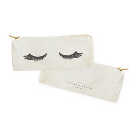 (Closed Eyelashes) - The Cotton & Canvas Co. Closed Eyelashes Cosmetic Case, Pencil Case and Travel Pouch for Office and Back to School