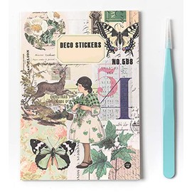 Alideco Waterpoof Scrapbook Stickers Book Sets Vintage Butterfly Aesthetic Adults Scrapbooking Supplies Stickers for journaling tweezer 20Sheets/200Pcs