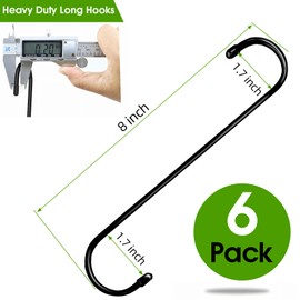 S Hooks for Hanging Plants, Bird Feeder Hanger, 6 Pack 8 Inch S Hooks, Plant Hooks, Tree Hooks for Hanging, for Hanging Plant & Bird Feeder Extension Hooks, Outdoor Or Indoor Use
