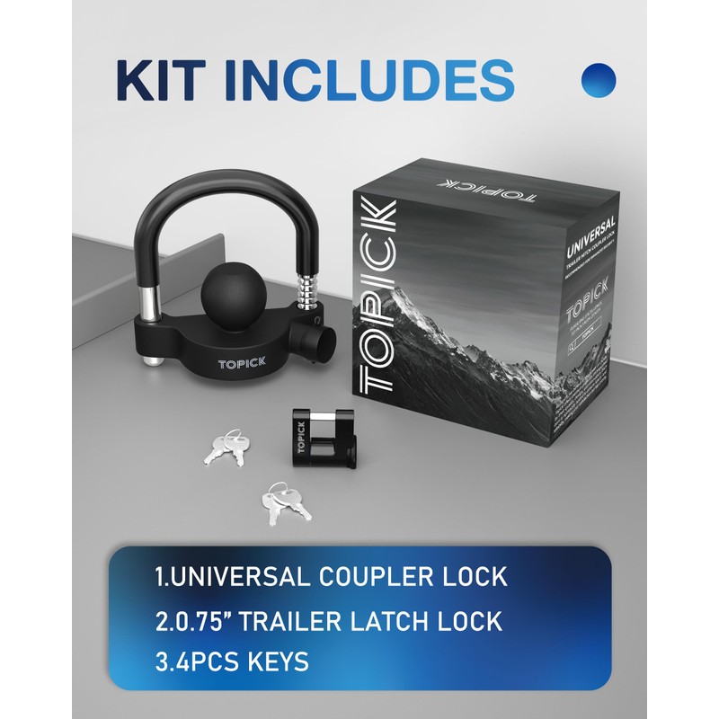 TOPICK Keyed Alike Trailer Coupler Lock Set, Trailer Lock Kit