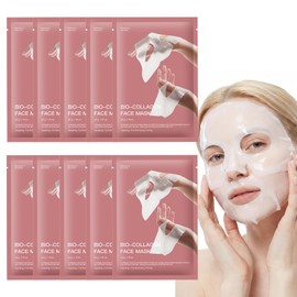 Pack of 10 Organic Collagen Mask, Overnight Mask Face, Collagen Mask for Hydration, Moisturising, Firming and Improving Skin Elasticity - Suitable for All Skin Types