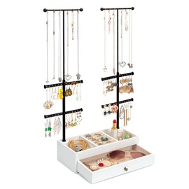 Emfogoo Jewellery Stand, 6 Animal Jewellery Tree with Adjustable Height Chain Stand for Necklaces, Earrings, Rings, Bracelets, Jewellery Holder with Wood, Basic Jewellery Storage Organiser (Vintage