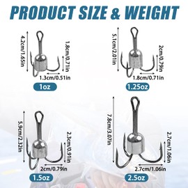 Snagging Weighted Treble Hooks, 5pcs Snagging Hooks Large Weighted Fishing Hooks Saltwater Weighted Bunker Snag Hooks for Baitfish Trout Bass Fishing 1oz 1.25oz 1.5oz 2.5oz