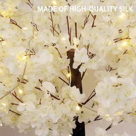 White Artificial Cherry Blossom Trees with LED Light,Faux Cherry Blossom Tree White Tree Wishing Tree Christmas Tree 5FT/1.5m for Office Home Wedding Office Living Room House Indoor Outdoor