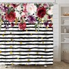 Burgundy Floral Shower Curtain Retro Red Flower Black and White