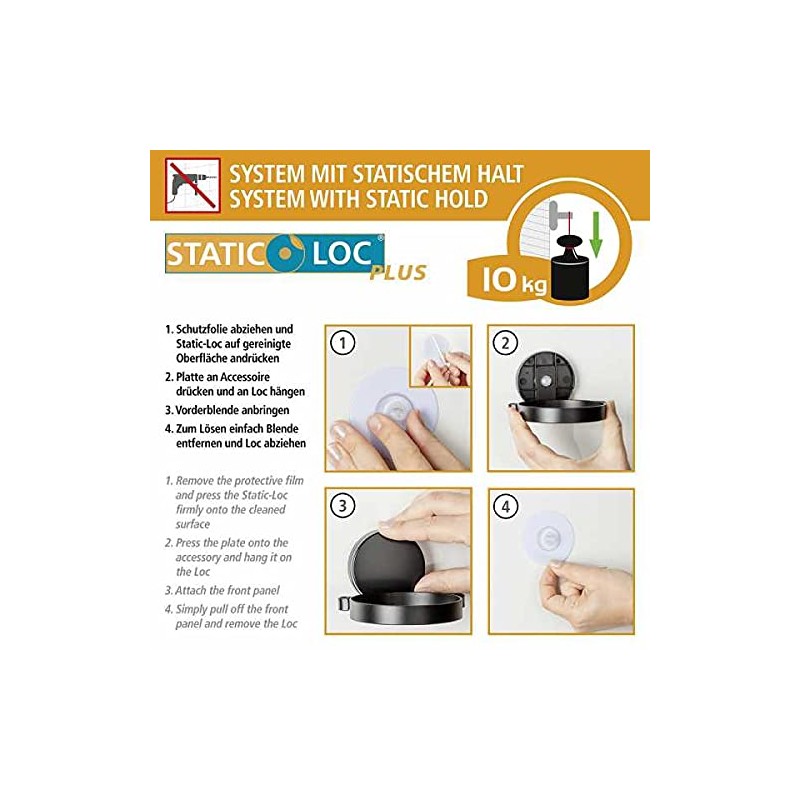WENKO Static-Loc Plus Pavia Wall Hooks, Black, Set of 2