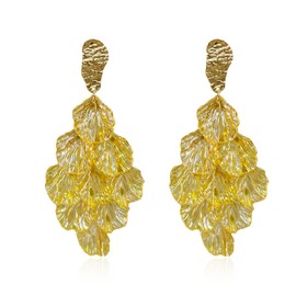 YUNXI Long Acrylic Romantic Rose Petal Dangle Earrings Exaggerated Flower Drop Statement Floral Tassel Earrings for Women Jewelry (Yellow)