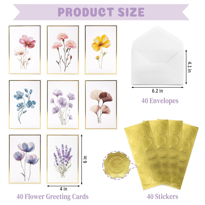 Tlenpo 40 Pack Blank Cards with Envelopes & Stickers