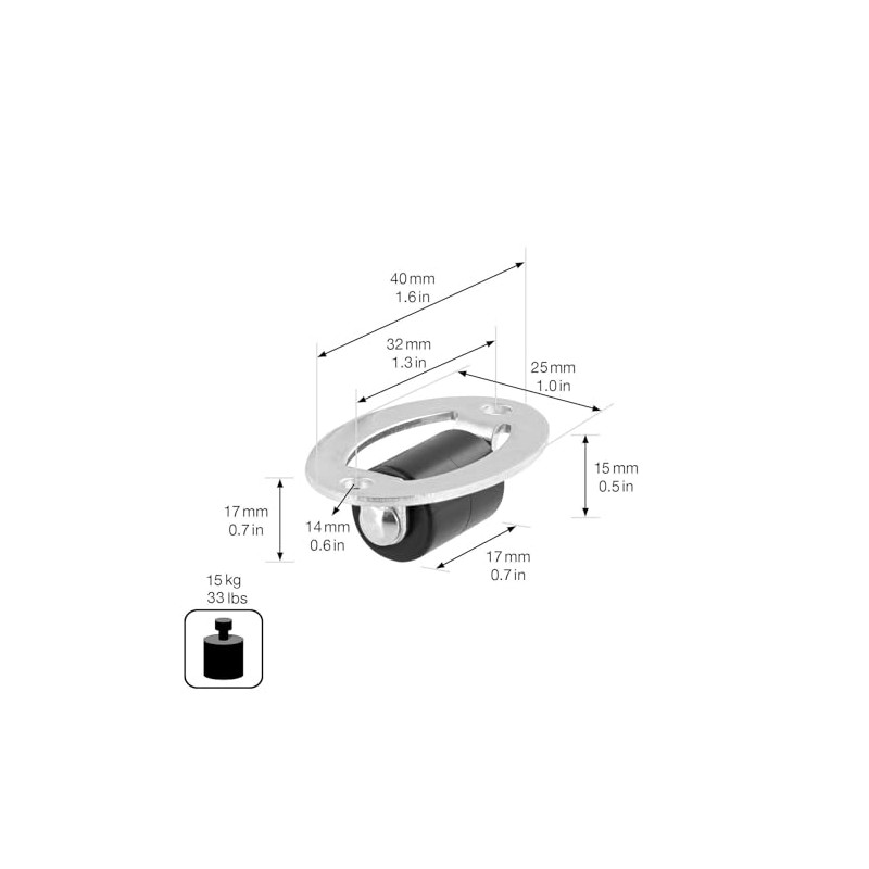 WAGNER 01722001 Drawer / Furniture Castor Design - Silver/Black, Diameter