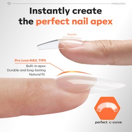 modelones Pro Luxe Instant Apex Nail Tips 15 Sizes, Medium Almond Gel x Nail Tips Pre-building & Pre-etched Thicker Strength Acrylic Fake Nails Full Cover 120 Pcs