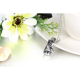 Jewelrywe Men Stainless Steel Necklace: Unique Punk Style Silver Boxing Gloves Creative Personalization Lobster-Claw-Clasps Necklace the Best Gift for Him