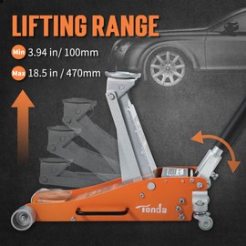 TONDA Floor Jack, 3 Ton Aluminum and Steel Low Profile Hydraulic Car Jack with Dual Pump System, Rapid Lift, Orange