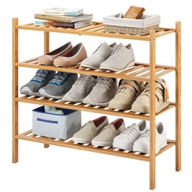 Furshus 4-Tier Bamboo Shoe Rack for Entryway, Stackable | Heavy Duty | Multi-Function, Free Standing Shoe Racks for Bedroom Hallway Closet
