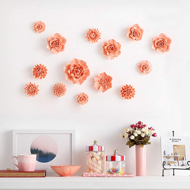 Insiswiner Handcrafted Ceramic Flowers Sculpture Home Hanging 3D Wall Art