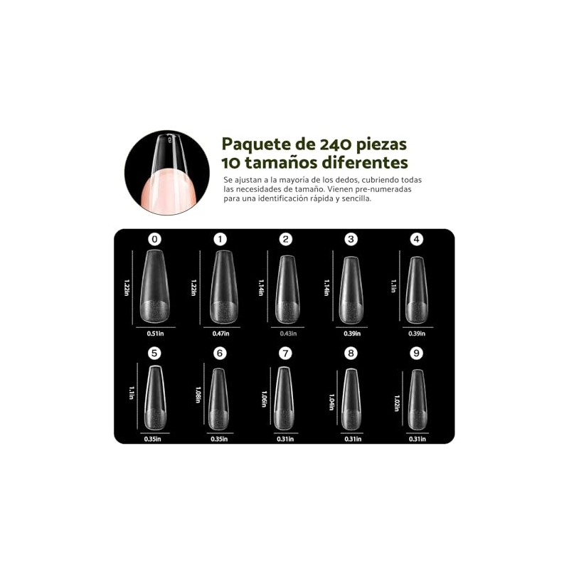 Cherimoya 240Pzs Tips para Uñas Soft Gel, 10 Tamaños, Uñas