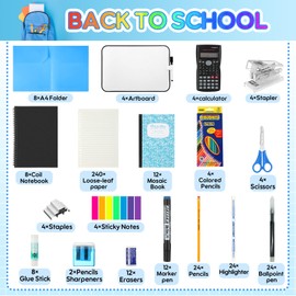 Gilprop 4 Set Middle and High School Supplies Kit, 51 Pcs Per Set Back to School Supplies College Bundle Essential Stuff Bulk Stapler Notebook Calculator for Senior Student Girl Teen Classroom Boy