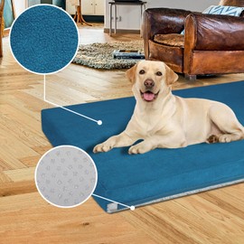 Easy-Going Dog Bed for Large Dogs, 100% Waterproof Deluxe Plush Dog Bed with Non-Slip Bottom, Egg Crate Foam and Machine Washable Pet Bed Cover (36x27x3 in, Peacock Blue)