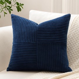 Sungeek 1 Piece Corduroy Cushion Cover, Cross Stripes Pattern Corduroy Cushion Covers, Sofa Cushion, Decorative Patchwork Design, Decorative Cushion Covers for Living Room (50 x 50 cm, Navy Blue)