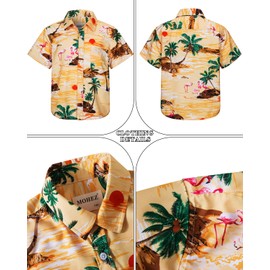 MOHEZ Boys Hawaiian Shirt and Short Set Summer Outfit Kids 2 Piece Clothes Button Down Shirts Set With Bucket Hat Yellow 7-8 Years Old