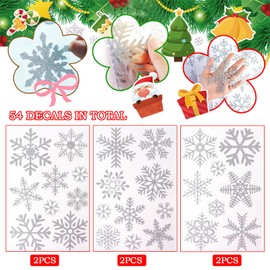 52 PCS Christmas Window Stickers, Christmas Decorations, Christmas Window Clings, Snowflake Window Stickers 6 Silver Onion Snow Window Stickers for Home/School/Office