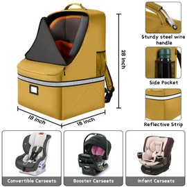 Car Seat Travel Bag - Padded Car Seat Carrier with Steel Cable Handle and Reflective Stripes, Large Durable Airport Gate Check Bag with Shoulder Strap