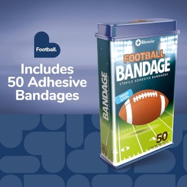 BioSwiss Bandages, Football Shaped Self Adhesive Bandage, Latex Free Sterile Wound Care, Fun First Aid Kit Supplies for Kids, 50 Count