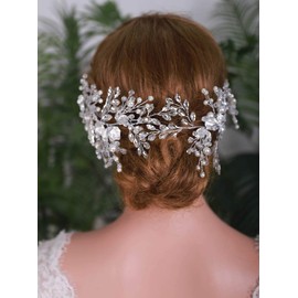 YERTTER - Diadema de boda con perlas de cristal hechas a mano para bodas, fiestas, fiestas, cabello, vid, novia, accesorios para el cabello para mujeres y novias