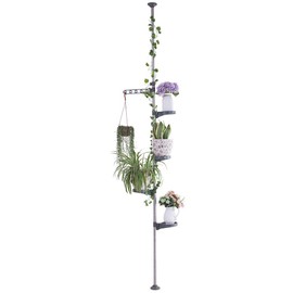 Hershii 5-Layer Indoor Plant Stand Pole Spring Tension Rod Corner Flower Display Rack Holder Adjustable Telescopic Floor to Ceiling Shelf Space Saving - Grey