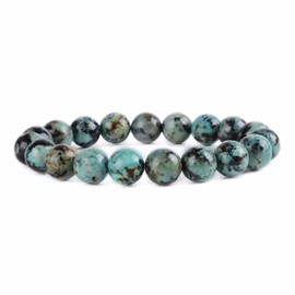 Justinstones Natural A Grade African Turquoise Gemstone 10mm Round Beads Stretch Bracelet 7" Unisex