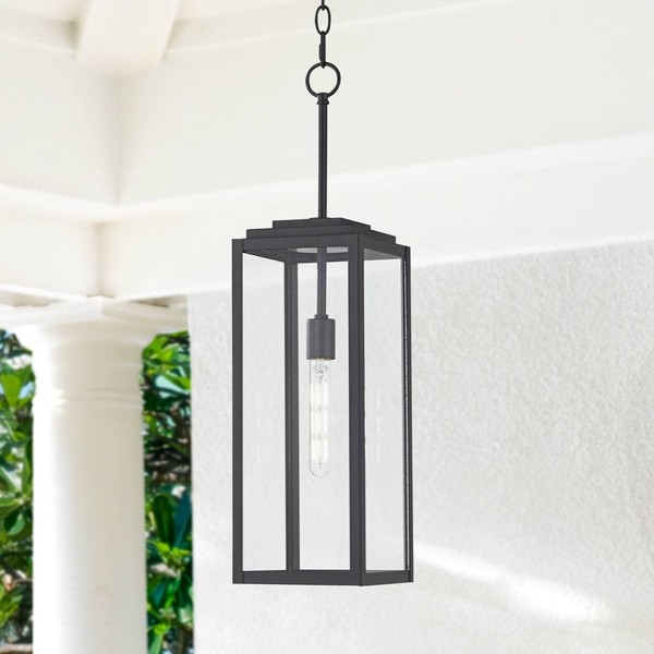 John Timberland Titan Modern Outdoor Hanging Light Fixture Mystic Black 27 1/4" Clear Glass Panel for Exterior Barn Deck House Porch Yard Patio Outside Garage Front Door Garden Home Roof Lawn