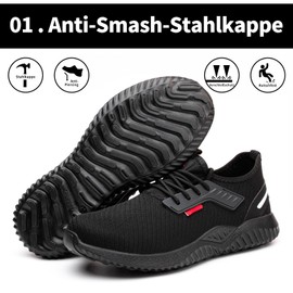 ZVC Work Shoes Men's Safety Shoes Men Women Lightweight Breathable Protective Shoes with Steel Toe Cap Sporty Trainers, Black (black 03)