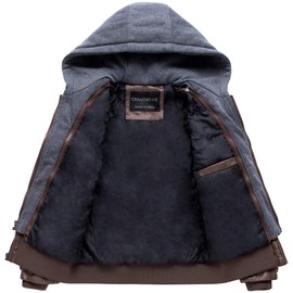 CREATMO US Boys Motorcycle Jacket Leather Jacket Faux Leather Jacket Zipper Up Hoodie Zipper Coat with Removable Hood Coffee Light 18/20