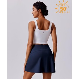 PINSPARK Golf Skirts for Women Tummy Control Tennis Skorts Skirt with Pockets High Waisted Athletic Skort Lightweight Running Skirt, Navy Blue XX-Large