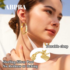 ABPBA Gold Hoops Earrings for Women Lightweight Large Rhinestone Hoop Earrings Hypoallergenic 14K Gold Plated Big Thin Hoops Earring with Cubic Zirconia 50mm