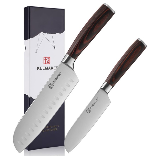 KEEMAKE Santoku Knife Set of 2pcs, Japanese Chef Knife Set