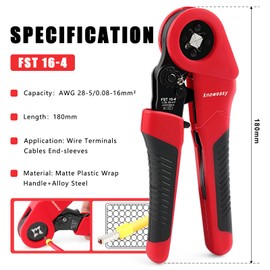 Knoweasy 16-4 Ferrule Crimping Tool 28-5 AWG (0.08-16mm²) Cable End Sleeves Hexagonal Ferrule Crimper for Efficient Wiring, Durable Steel, Easy Operation, Ergonomic Grip