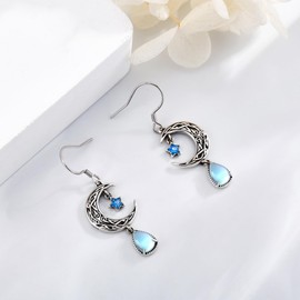 DAYLINLOVE Celtic Moon Earrings 925 Sterling Silver Moonstone Dangle Earrings Moon Jewelry Birthday Christmas Gifts for Women