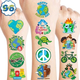 Earth Day Temporary Tattoos for Kids - Colorful Designs, 96 PCS - Perfect for Themed Birthday Party Supplies Decorations Favors Decor – Environment Fun Cute Stickers Tattoo Gifts for Boys Girls Prizes