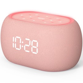 ANJANK White Noise Sound Machine Alarm Clock with Bluetooth Speaker, Hi-Fi Stereo Sound, 21 Soothing Sounds/7 Night Lights, 0-100% Dimmer/Sleep Timer, Soother for Teens Kids Girls, Bedroom, Pink