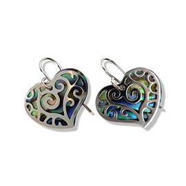 Abalone Paua Shell Small / Petite / Filigree Heart Drop Earrings in New Zealand - 19 x 16 MM