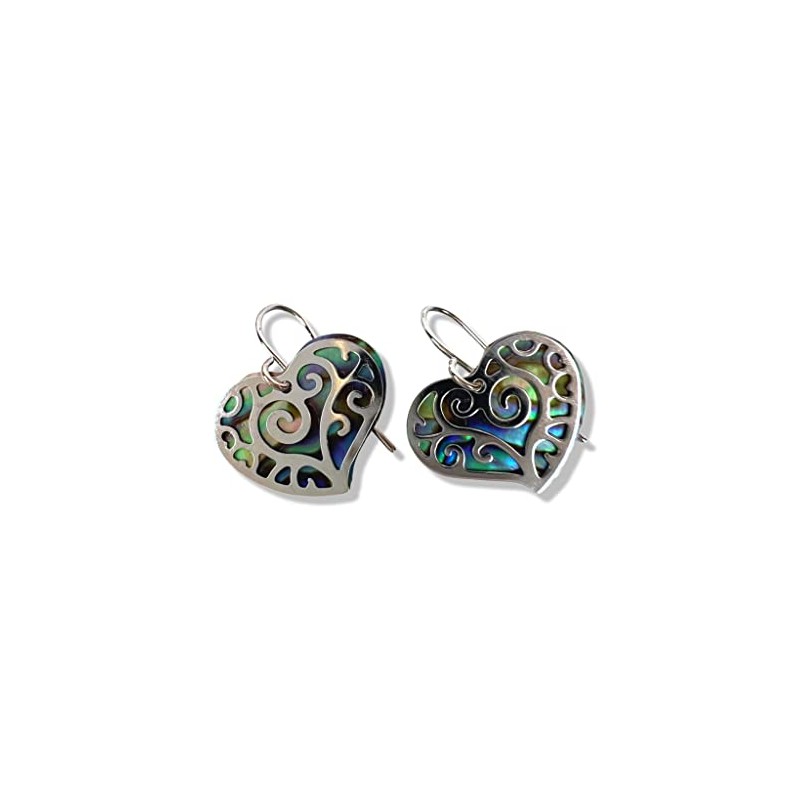 Abalone Paua Shell Small / Petite / Filigree Heart Drop