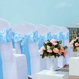 Babenest Satin Chair Sashes Ties Upgraded 50 pcs Chair Ribbons Bows for Wedding Banquet Party Christmas Baby Shower Events Decoration (Baby Blue)