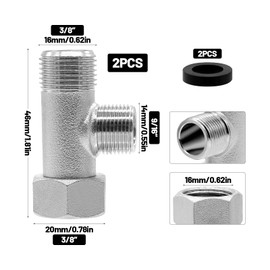 PWGHWG 2 Piece Angle Valve 3/8, 9/16 T Piece Toilet Connection Set, 3-Way Connection Valve Diverter Valve, Water Connection T-Piece Distributor, 180° Rotation, Nickel-Plated Flush Valve for Home