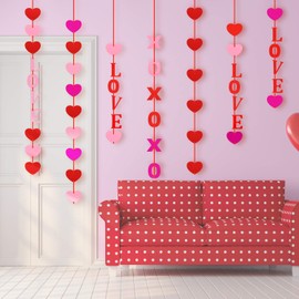 Boao 100 Pieces Valentine's Day Felt Heart Love Hanging Garland with 10 Pieces Ropes Valentine's Day Decorations for DIY Valentine's Day Anniversary