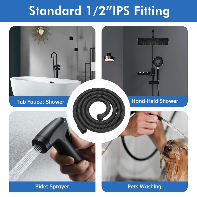 RUMOSE 98-inch Extra Long Flexible Matte Black Shower Head Extension