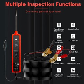 Power Circuit Probe Tester 6V-24V DC Test Light Car Fuse Tester Tool 12V Short Circuit Finder 12V Auto Electrical Tester Kit Component Tester Polarity Identify with Overload Protection,Long Test Lead