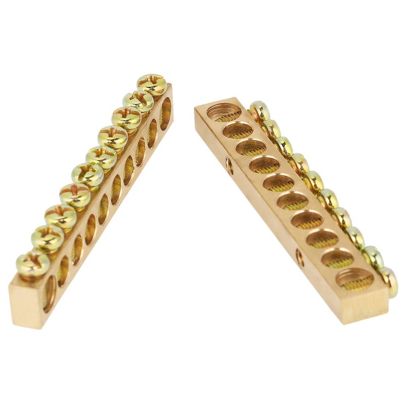 10pcs 10-Hole Electrical Distribution Wire Screw Terminal Brass Ground Neutral