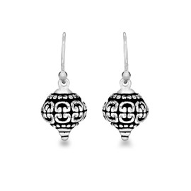 Tuscany Silver Women's Sterling Silver Oxidised Antique Style Patterned Drop Earrings, 10.5 x 24 mm